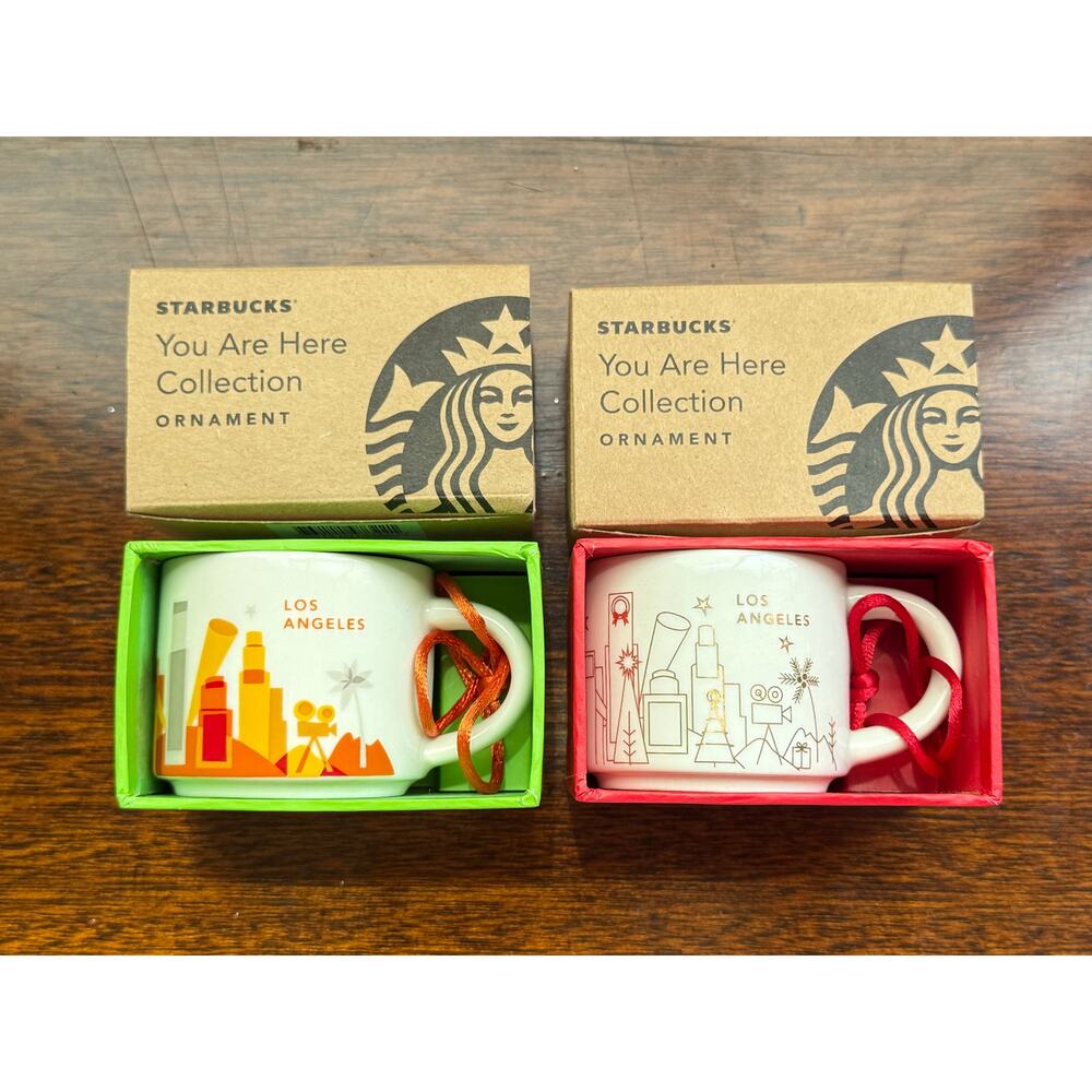 NEW 2 Starbucks Christmas Ornaments '"YOU ARE HERE" Collection LOS ANGELES